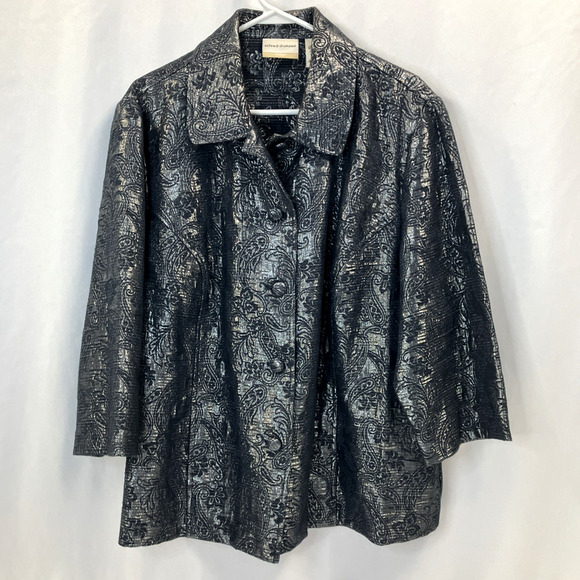 Alfred Dunner Jackets & Blazers - Alfred Dunner Coat Jacket Blue Silver 3/4 Sleeve Button Metallic Women 18W